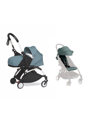 Babyzen YOYO2 Stroller White Frame with Aqua Newborn Pack & FREE 6+ Color Pack